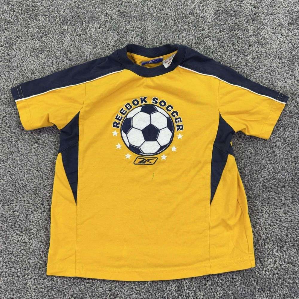 Reebok Shirt Boys 4T Yellow Short Sleeve Soccer Graphic Tee Athletic